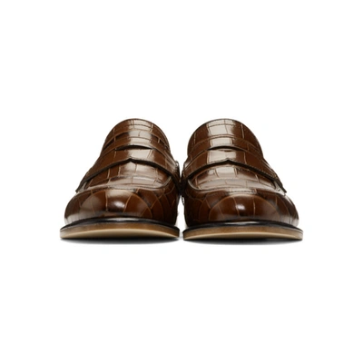 Shop Loewe Brown Croc Slip-on Loafers In 3101 Brown