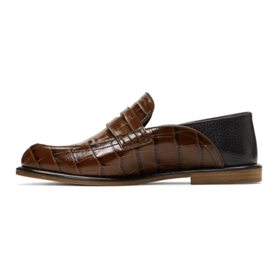Shop Loewe Brown Croc Slip-on Loafers In 3101 Brown