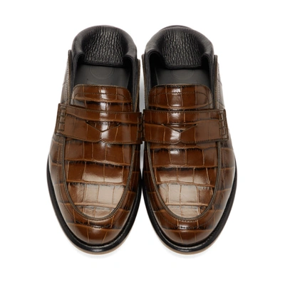 Shop Loewe Brown Croc Slip-on Loafers In 3101 Brown