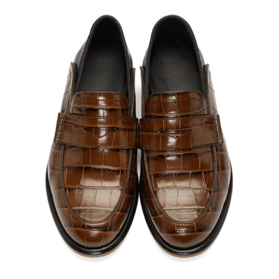 Shop Loewe Brown Croc Slip-on Loafers In 3101 Brown