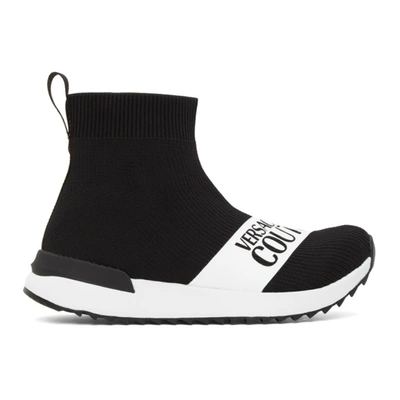 Shop Versace Jeans Couture Black Institutional Logo Sock Sneakers In E899 Black