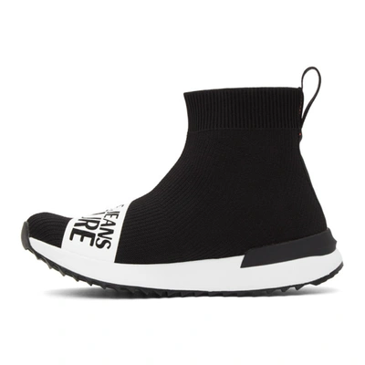 Shop Versace Jeans Couture Black Institutional Logo Sock Sneakers In E899 Black