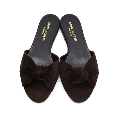 Shop Saint Laurent Brown Suede Bianca Flat Sandals In 2114 Coffe