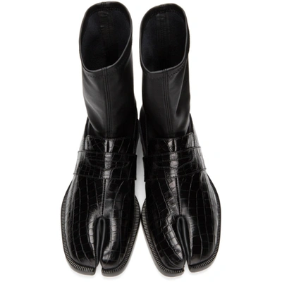 Shop Maison Margiela Black Croc Loafer Tabi Boot In T8013 Black