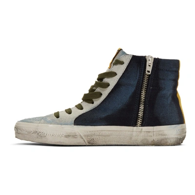 Shop Golden Goose Blue & Grey Denim Slide Sneakers