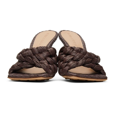 Shop Bottega Veneta Brown Raffia Stretch Heeled Mules In 2019 Bitter Chocolat