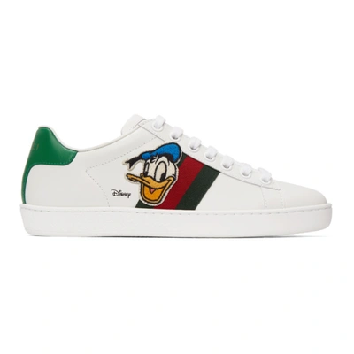 Shop Gucci White Disney Edition Donald Duck Ace Sneakers In 9114 White