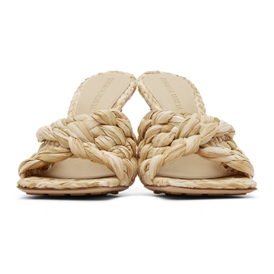 Shop Bottega Veneta Beige Raffia Stretch Heeled Mules In 2627 Macadamia