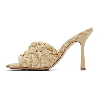 Shop Bottega Veneta Beige Raffia Stretch Heeled Mules In 2627 Macadamia