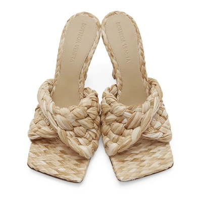 Shop Bottega Veneta Beige Raffia Stretch Heeled Mules In 2627 Macadamia