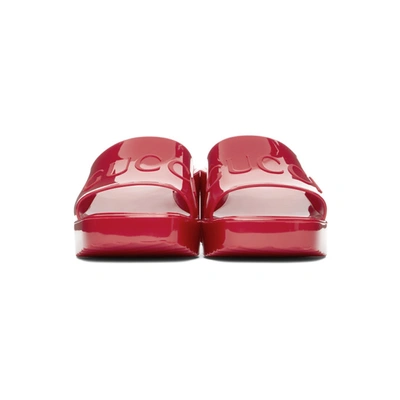 Shop Gucci Red Rubber Logo Mules In 6433 Red