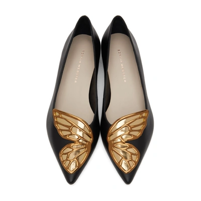 Shop Sophia Webster Black And Gold Butterfly Ballerina Flats In Black/gold