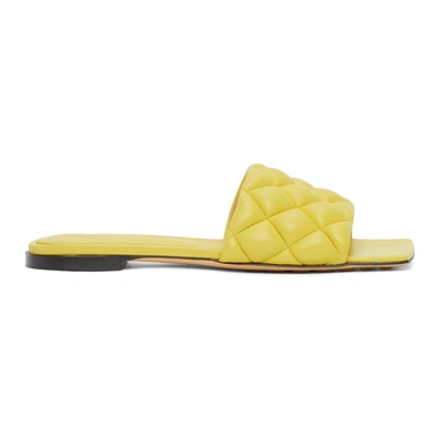 Shop Bottega Veneta Yellow Intrecciato Padded Flat Sandals In 7102 Pear