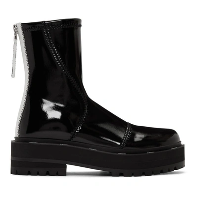 Shop Fendi Black Patent Faux-leather Biker Boots In F0qa1 Black