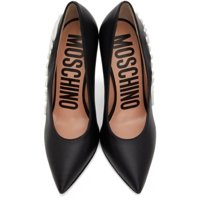 Shop Moschino Black Calfskin Icing Logo Heels In 000 Nero