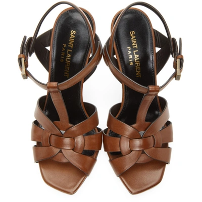Shop Saint Laurent Brown Leather Tribute 105 Heeled Sandals In 7660 Carame