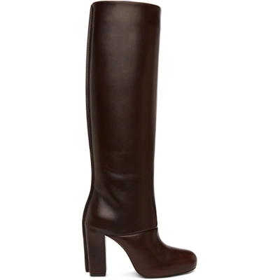 Shop Lemaire Brown Leather Heeled Tall Boots In 481 Dk Brow