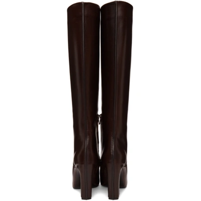 Shop Lemaire Brown Leather Heeled Tall Boots In 481 Dk Brow