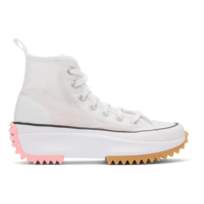 Shop Converse White & Pink Run Star Hike High Sneakers In White/blush