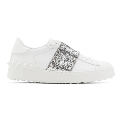 Shop Valentino White & Silver  Garavani Rockstud Untitled Open Sneakers In Cz7 Bianco