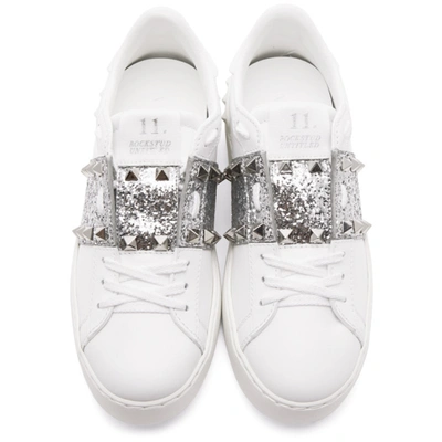 Shop Valentino White & Silver  Garavani Rockstud Untitled Open Sneakers In Cz7 Bianco