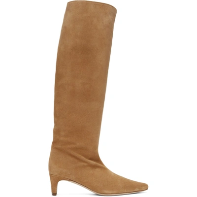 Shop Staud Tan Suede Wally Boots In Oat