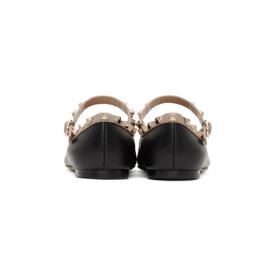 Shop Valentino Black  Garavani Ankle Strap Rockstud Ballerina Flats In N91 Black