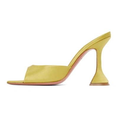 Shop Amina Muaddi Yellow Satin Caroline Heeled Sandals In Lime