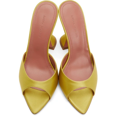 Shop Amina Muaddi Yellow Satin Caroline Heeled Sandals In Lime