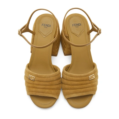 Shop Fendi Brown Suede Slingback Heels In F0heg Ecru