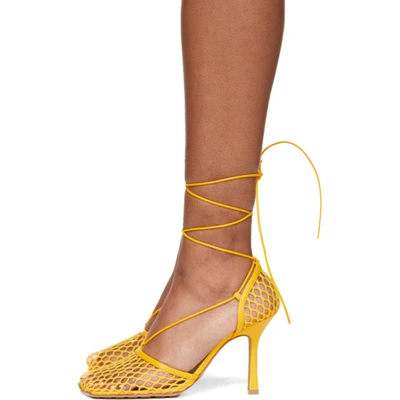 Shop Bottega Veneta Yellow Mesh Stretch Heels In 7123 Egg Yo