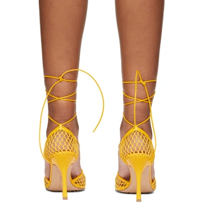 Shop Bottega Veneta Yellow Mesh Stretch Heels In 7123 Egg Yo