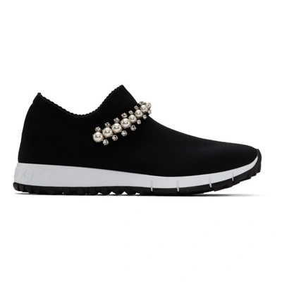 Shop Jimmy Choo Black Crystal And Pearl Verona Sneakers In Black/white
