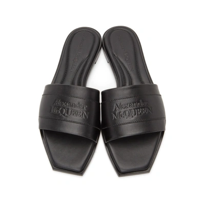 Shop Alexander Mcqueen Black Leather Signature Slides In 1000 Black