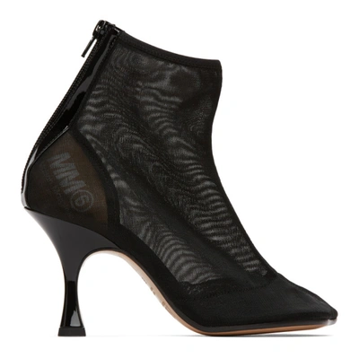 Shop Mm6 Maison Margiela Black Mesh Ankle Boot In T8013 Black