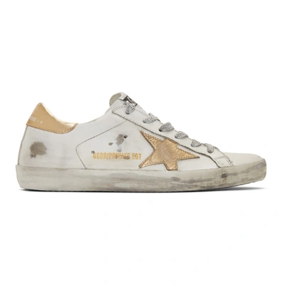 Shop Golden Goose Ssense Exclusive White & Gold Superstar Sneakers In Silver