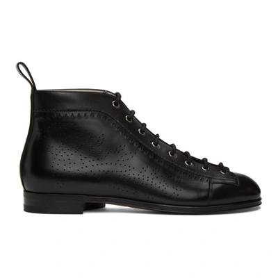 Shop Gucci Black Brogue Lace-up Boots In 1000 Black