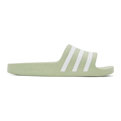 Shop Adidas Originals Green & White Adilette Slides In Halo Green/