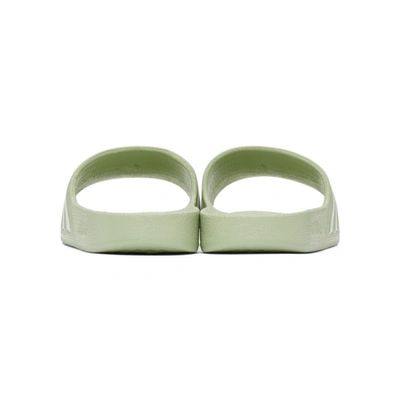 Shop Adidas Originals Green & White Adilette Slides In Halo Green/