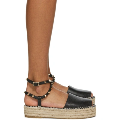 Shop Valentino Black Rockstud Espadrilles In N02 Blk/nat