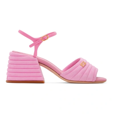 Shop Fendi Pink Suede Slingback Heels In F1a50 Pink