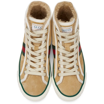 Shop Gucci Beige Suede ' Tennis 1977' High-top Sneakers In 9563 Buttersc