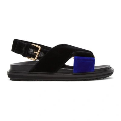 Shop Marni Black Velvet Fussbet Sandal In Z1z72 Black