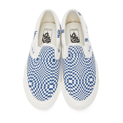 Shop Vans Blue & White Check Og Classic Slip-on Lx Sneakers In Optical Che