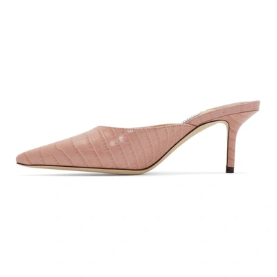 Shop Jimmy Choo Pink Croc Rav 65 Mules In Blush