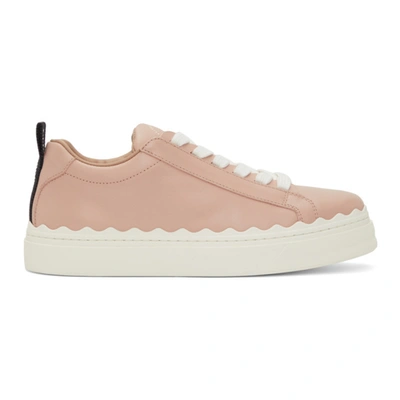 Shop Chloé Pink Leather Lauren Sneakers In 6l0 Coral