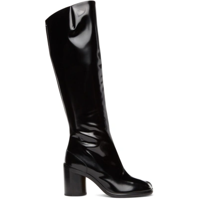 Shop Maison Margiela Black Patent High Tabi Boots In T8013 Black