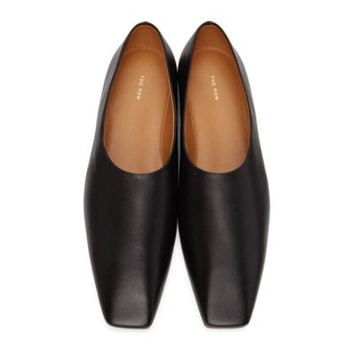 The Row Square-toe Leather Ballerina Flats In Blk Black