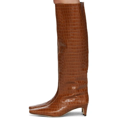 Shop Staud Brown Croc Wally Boots In Saddle Croc