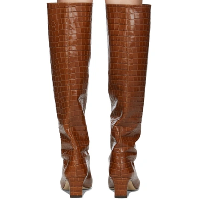 Shop Staud Brown Croc Wally Boots In Saddle Croc